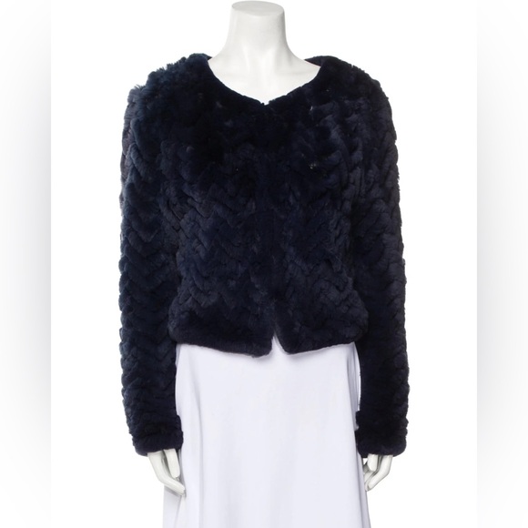 Women’s Medium Alice + Olivia Fawn Faux Fur Jacket Indigo Collarless Luxe Coat - Picture 7 of 7